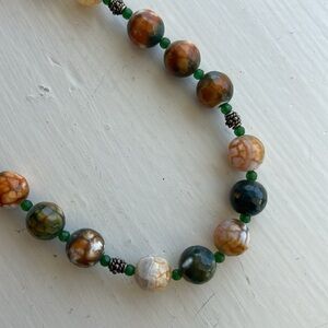 Agate and Aventurine Necklace with Bali Silver beads. Handmade